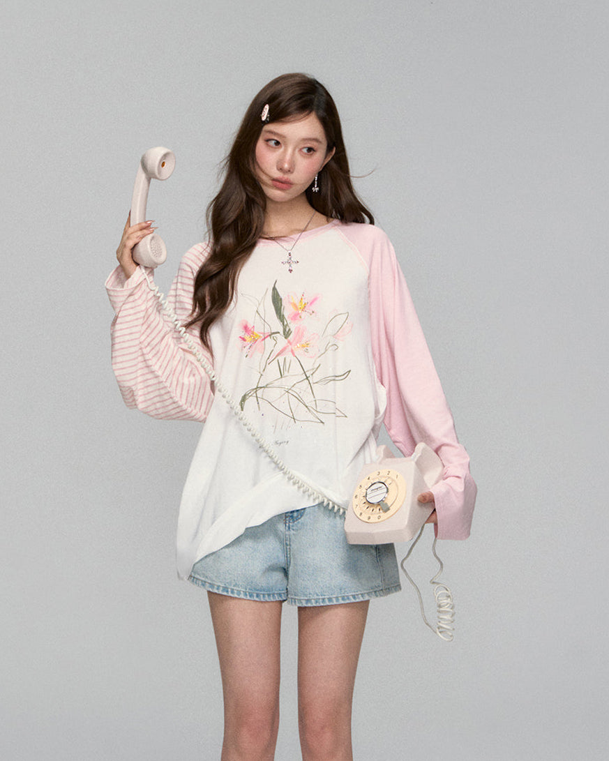FINAL SALE:AsGony Pink Raglan Graphic T-shirt – view 4