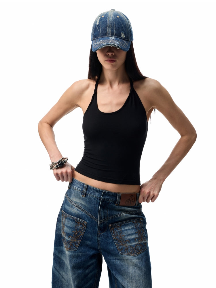 Vintage Wash Detachable Knife Denim Skirt Pants - CHINASQUAD