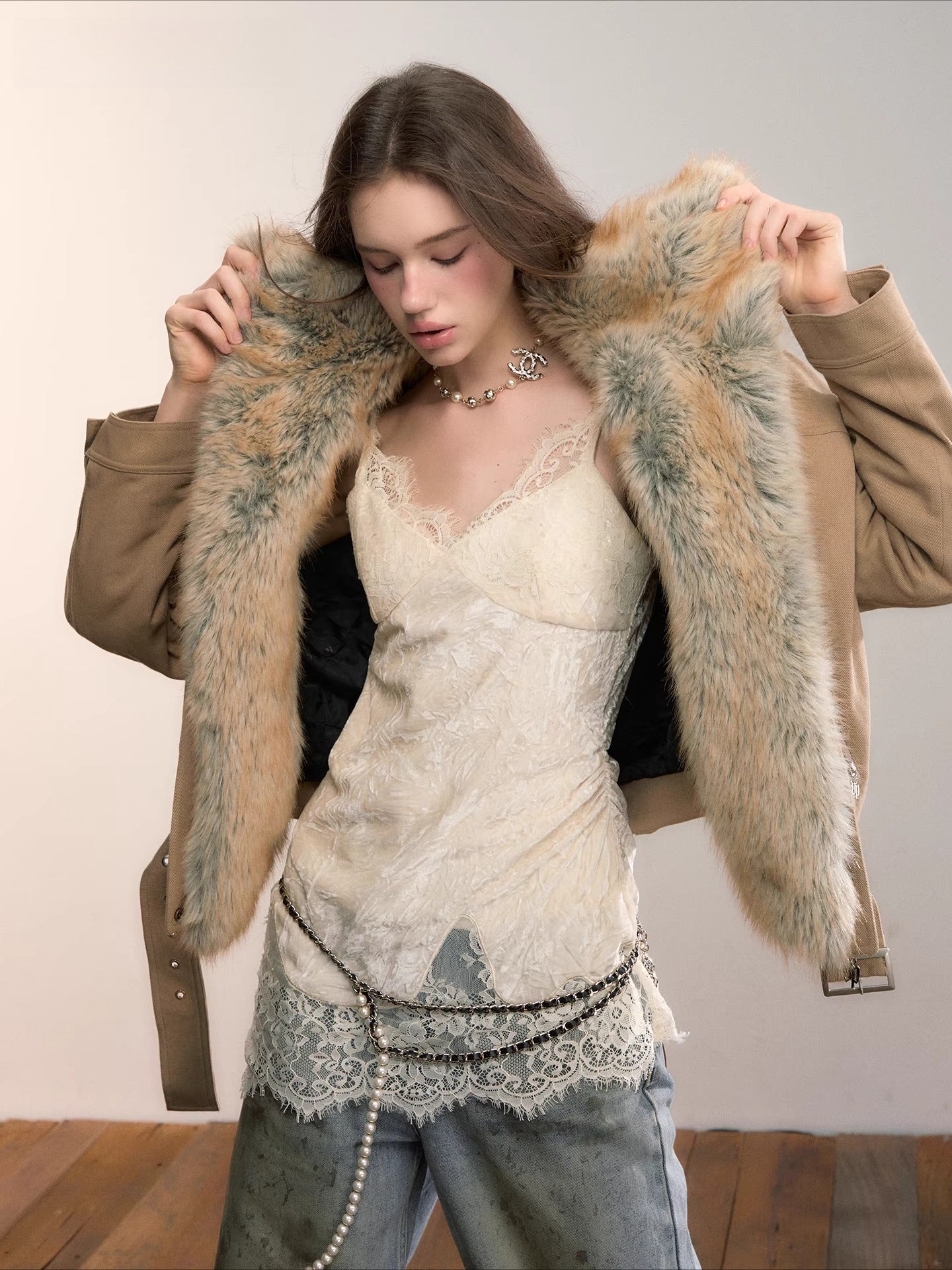 Detachable Gradient Faux Fur Padded Jacket
