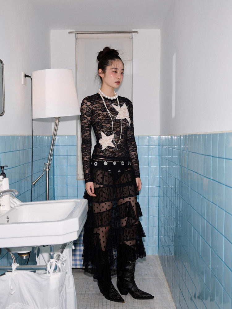 Irregular Dot Lace Mesh Skirt