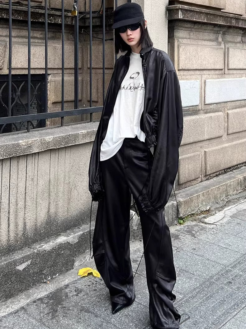 Leather-Texture Athletic Zip Jacket