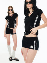 Rhinestone Hip-hugger Shorts - CHINASQUAD