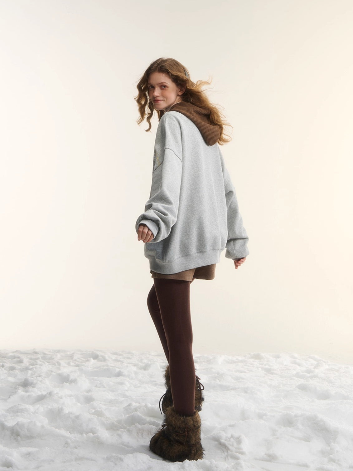 Contrast Patchwork Hooded Fleece Sweatshirt