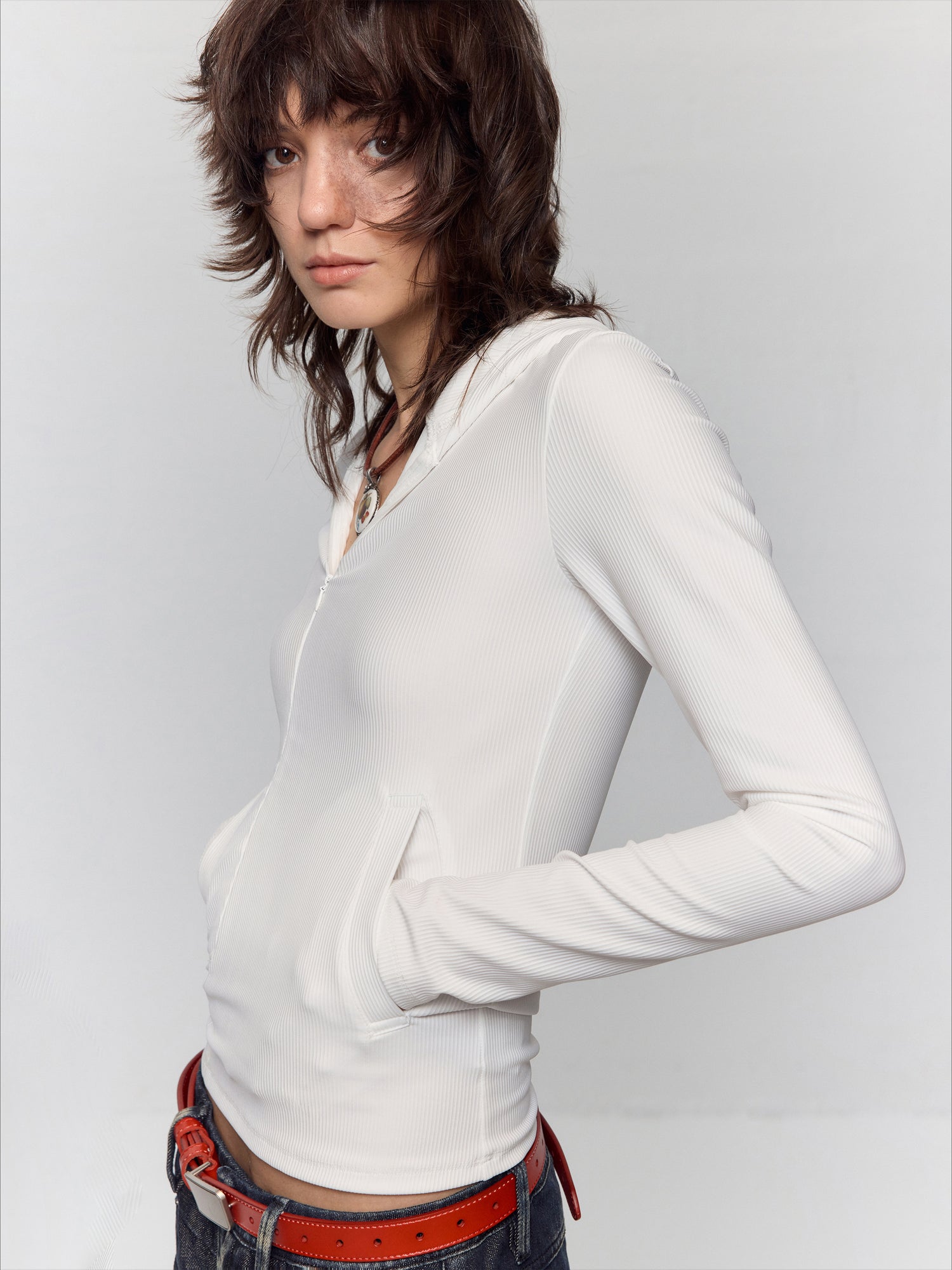 Asymmetrical Adjustable Hooded Ribbed T-shirt - CHINASQUAD