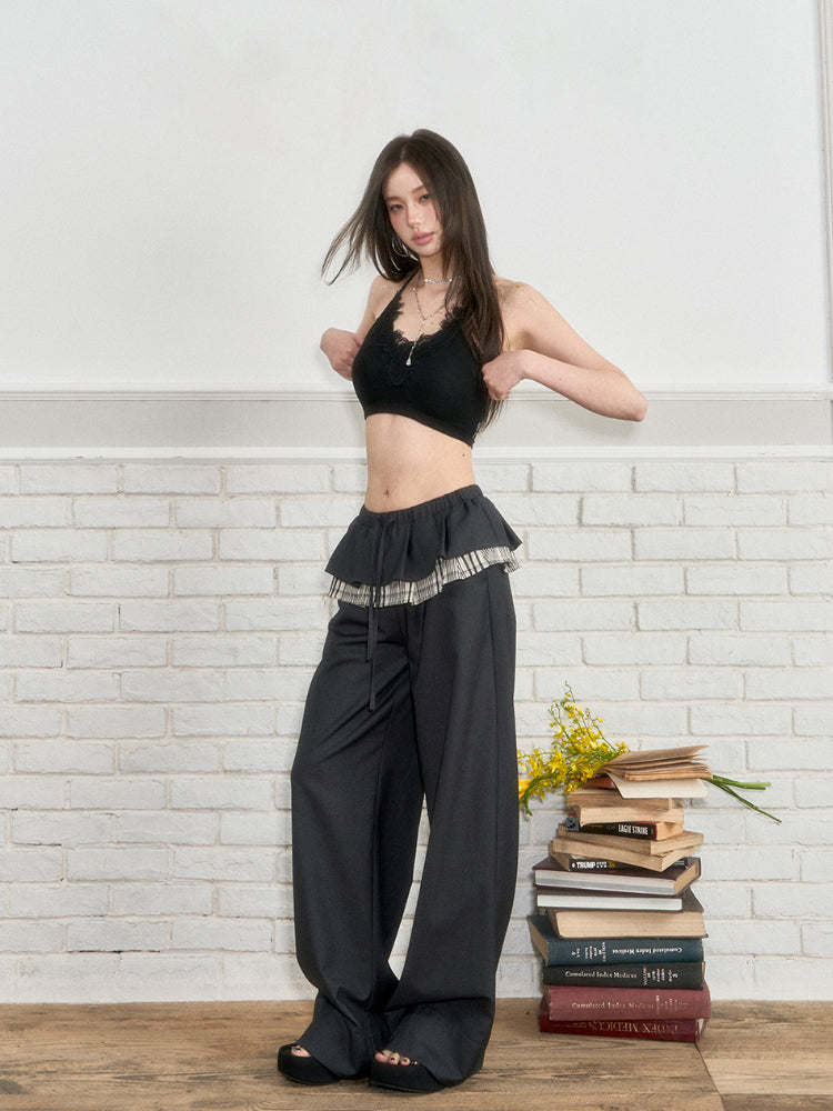 Ribbed Lace Panel Tank Top - CHINASQUAD