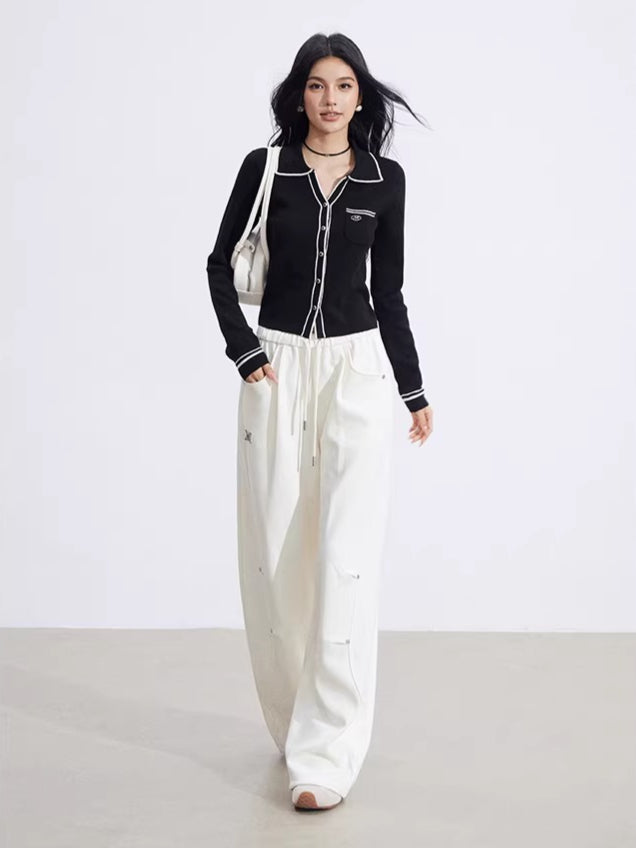 Sculpted Drape Curved-Leg Wide Pants