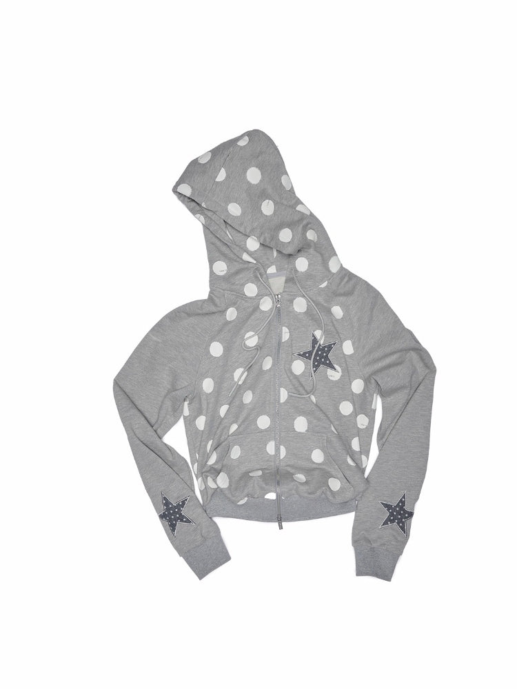 Polka Dot Spliced Zip-up Hoodie