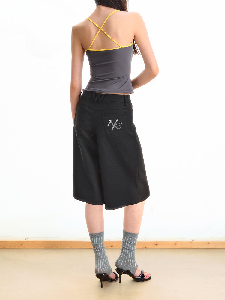 Black Low-Waist Bermuda Shorts - CHINASQUAD