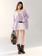 Gray & Purple Lace Trim Cardigan - CHINASQUAD