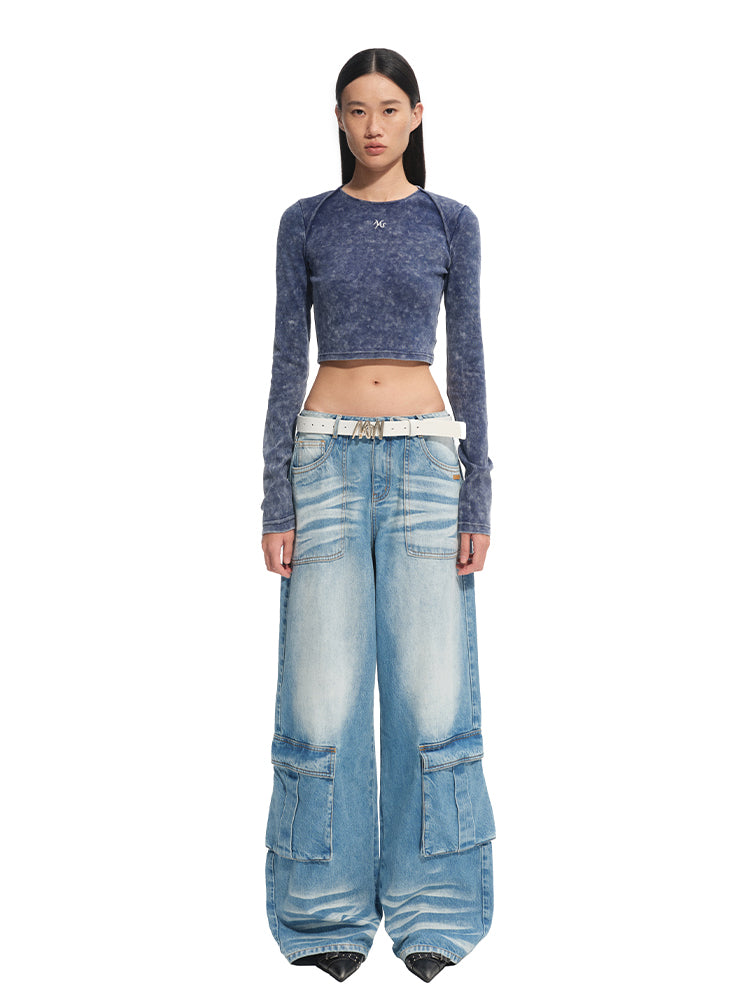 Washed Twill Denim Whisker Wide-leg Jeans - CHINASQUAD