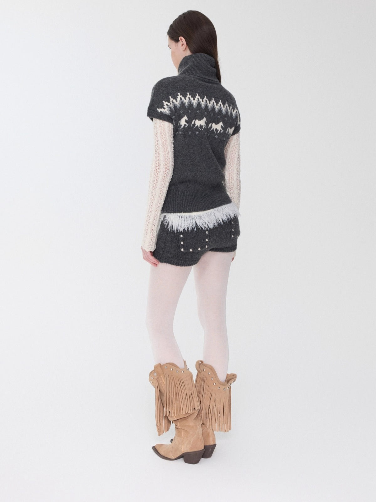 Fair Isle Pony Jacquard Turtleneck Knit Sweater