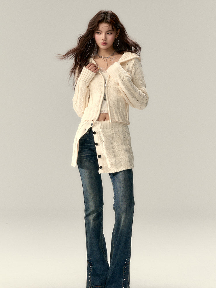 Cable-Knit Cardigan Sweater - CHINASQUAD