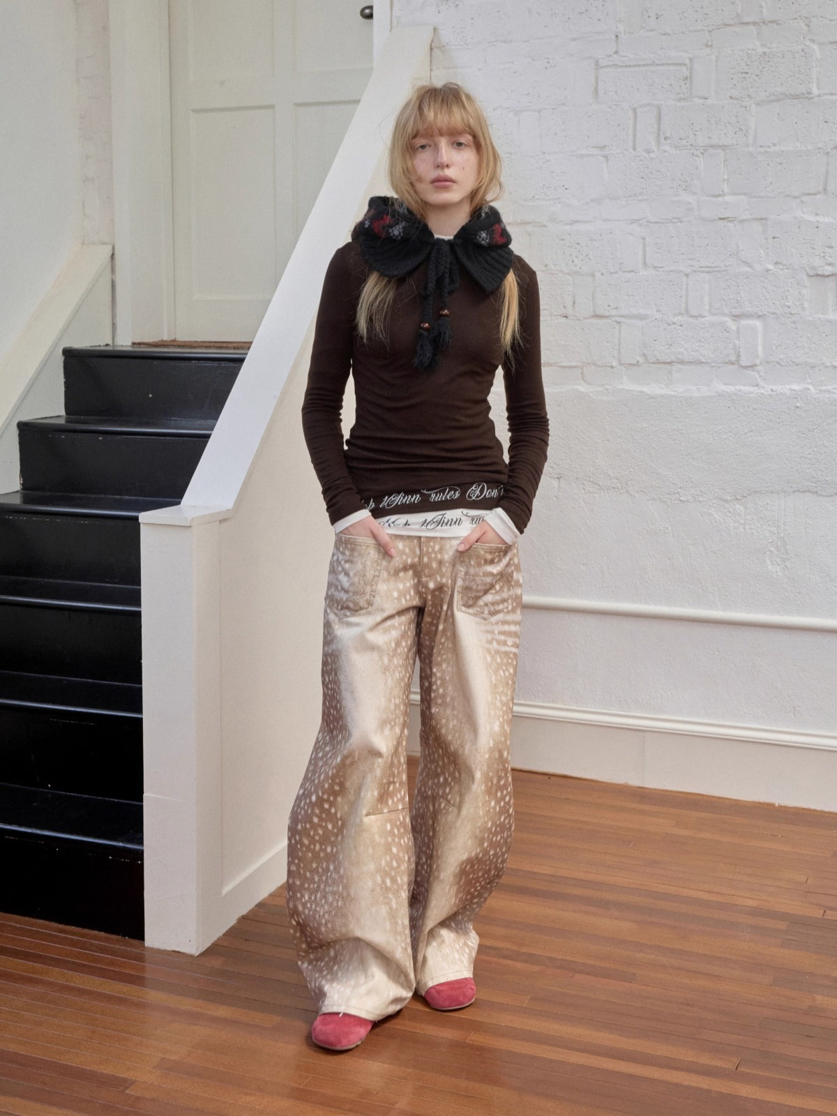 Basic Round-Neck Letter Print Semi-Sheer T-Shirt - CHINASQUAD