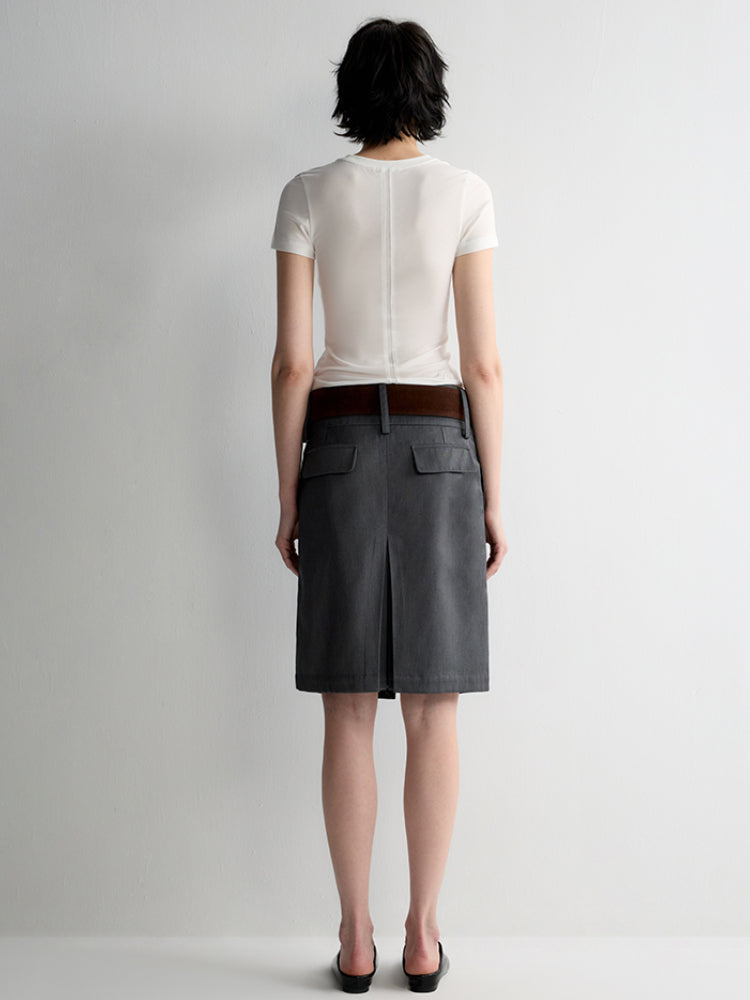 Grey Wool Double-layer Suit Midi Skirt - CHINASQUAD