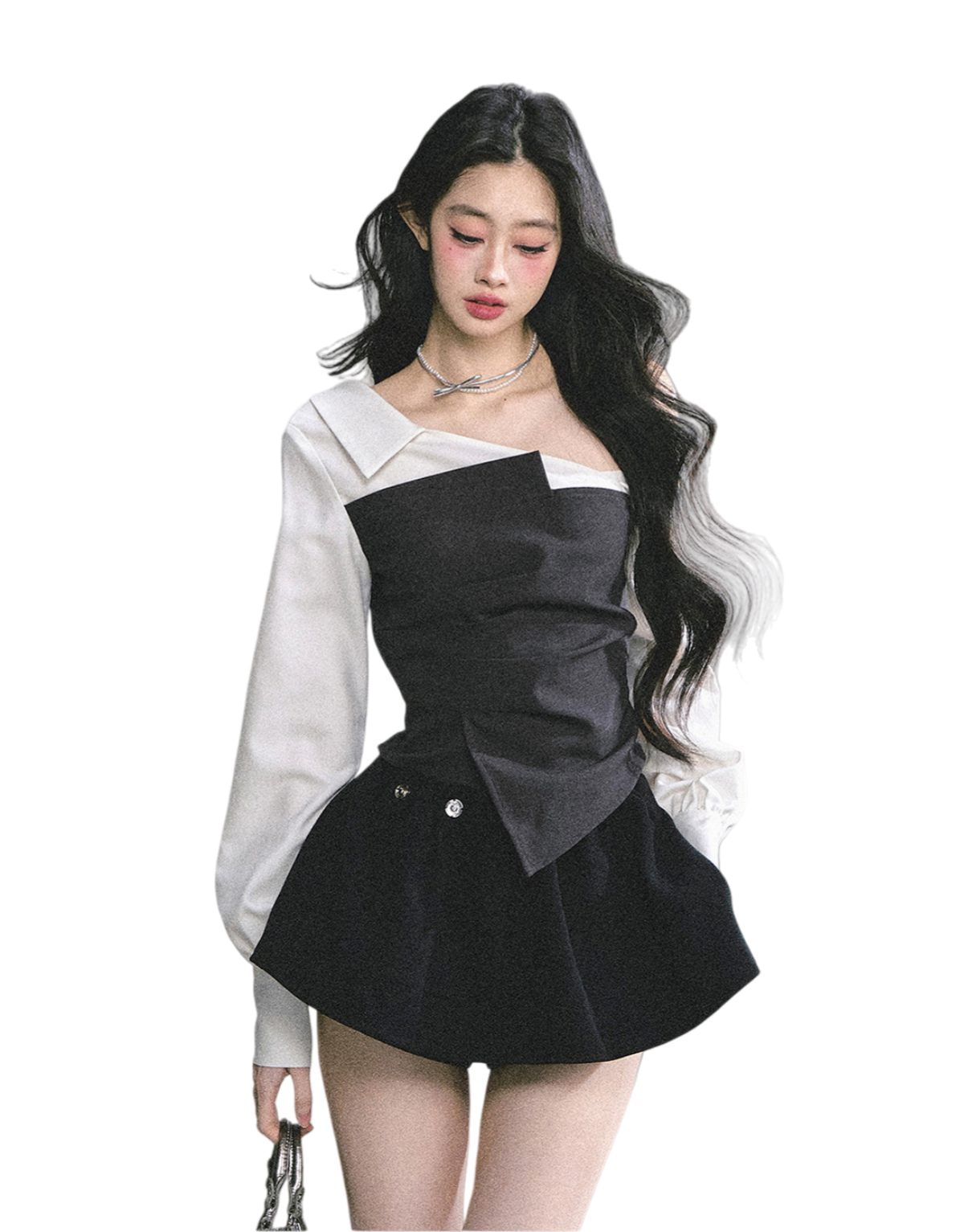 Faux Two-Piece Asymmetric Shoulder Shirt