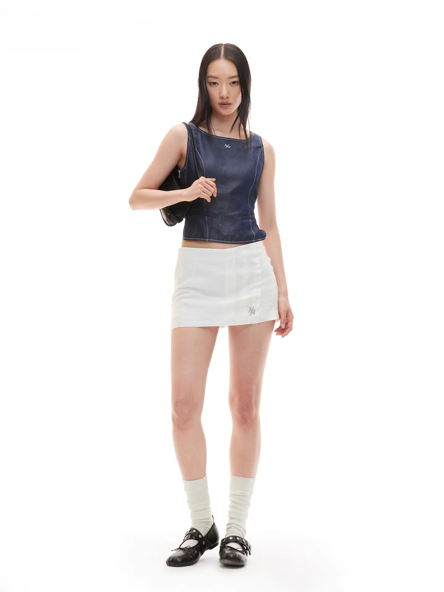 Open-Back Cinched Lyocell Denim Vest