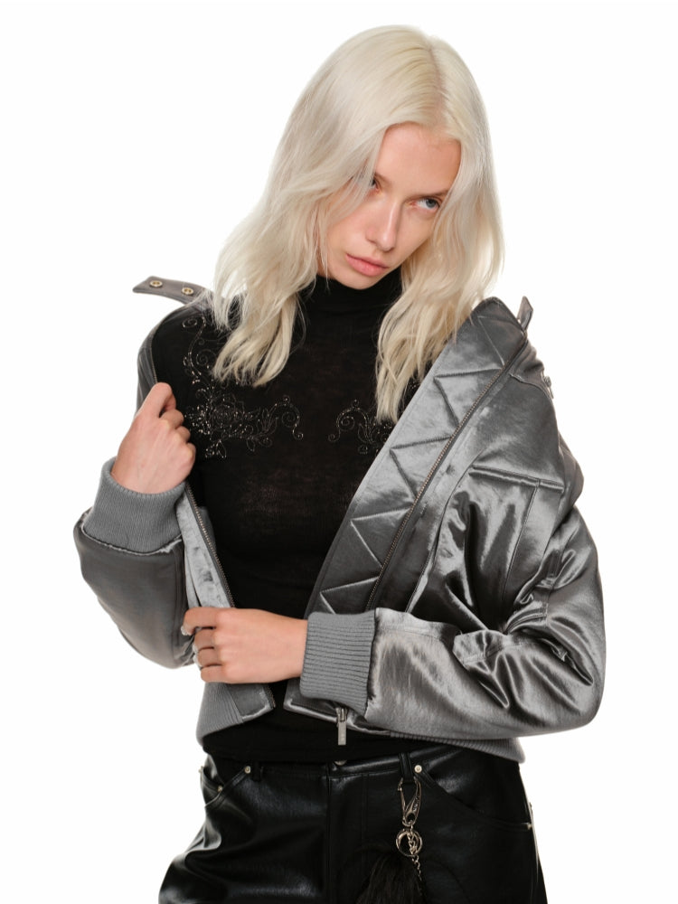 Silver Satin Utility Jacket - CHINASQUAD