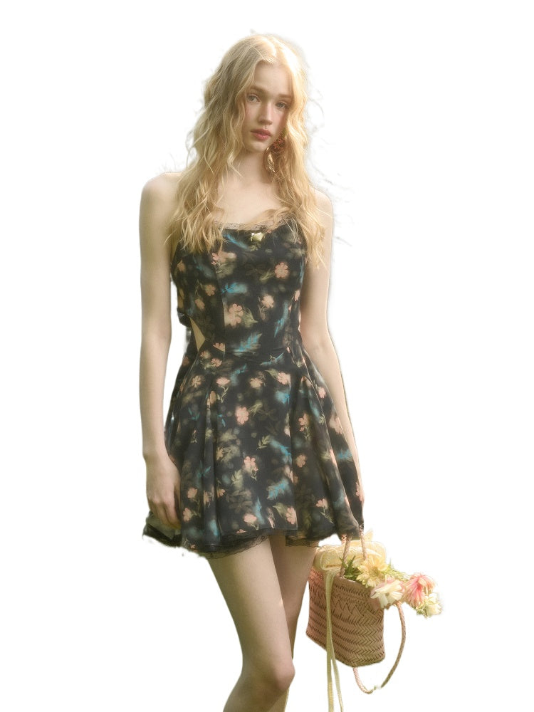 French Lace Bow Little Black Dress - CHINASQUAD