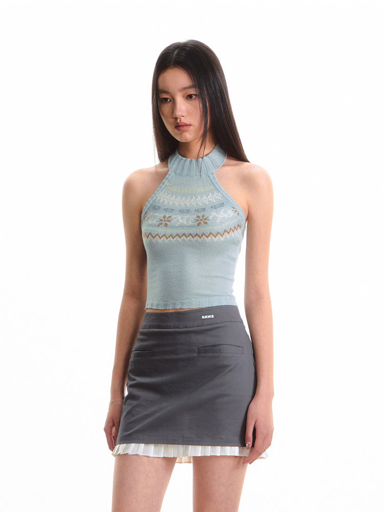 Fair Isle High-Waist Backless Top - CHINASQUAD