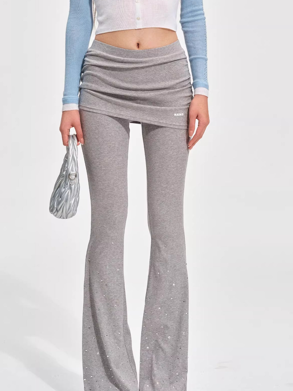 Sparkly Faux Layered Knit Flared Pants
