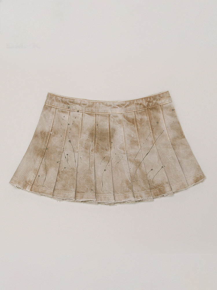 Rage Wild Denim Pleated Skirt Wild Brown
