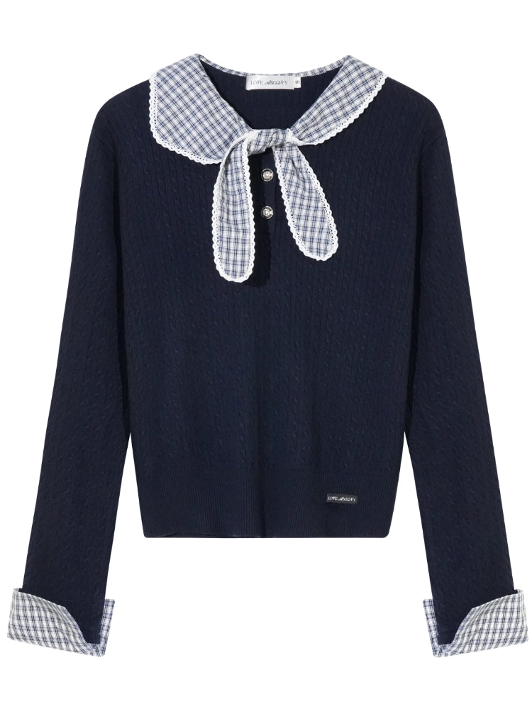 Cable Knit Checkered Sweater - CHINASQUAD