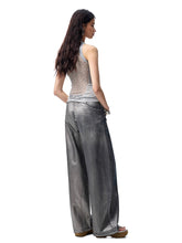 Silver-Foil Embroidered Straight-Leg Denim Curved Pants - CHINASQUAD