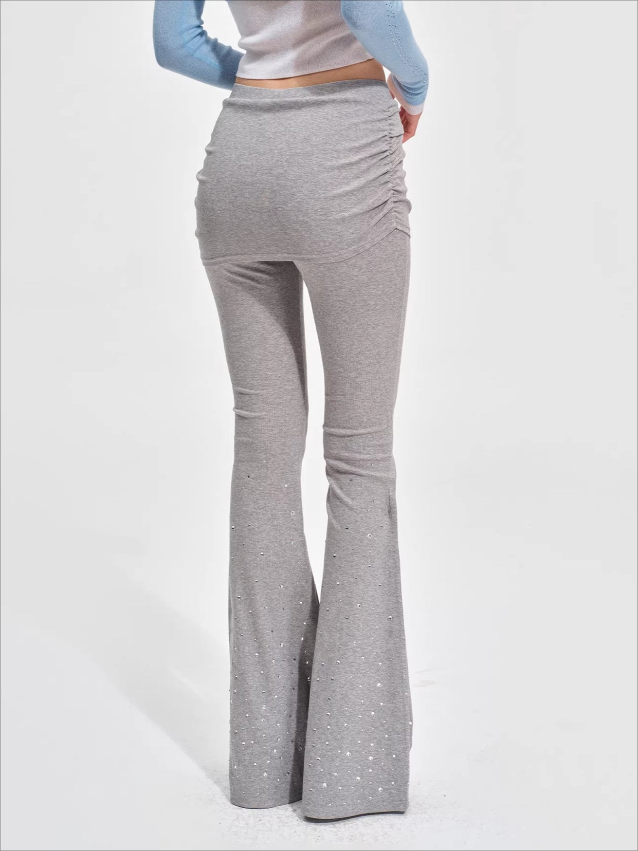 Sparkly Faux Layered Knit Flared Pants