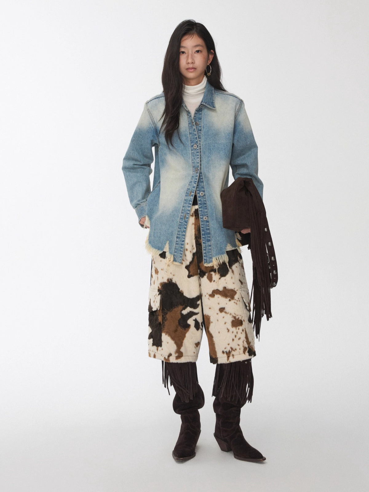 Vintage Washed Frayed Denim Fitted Shirt - CHINASQUAD