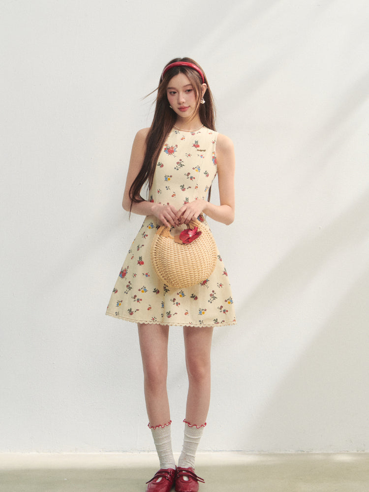 Flower Print Sleeveless Dress - CHINASQUAD