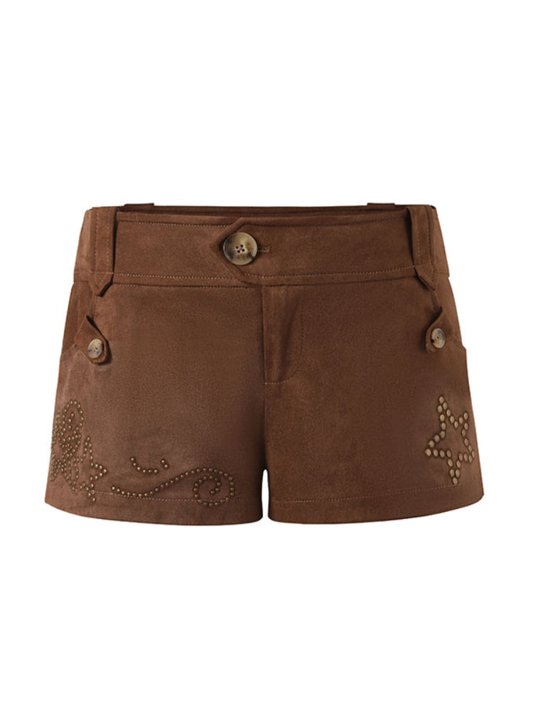 Suede Star Rivet Slim Shorts - CHINASQUAD