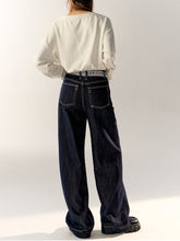 Dark Blue High-waist Wide-leg Pants - CHINASQUAD