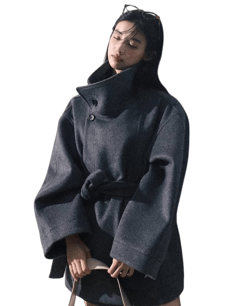 Heavyweight Wool Stand-Collar Short Coat