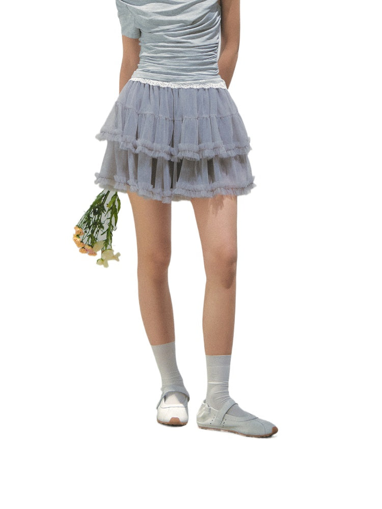 Grey Mesh Tiered A-Line Skirt - CHINASQUAD