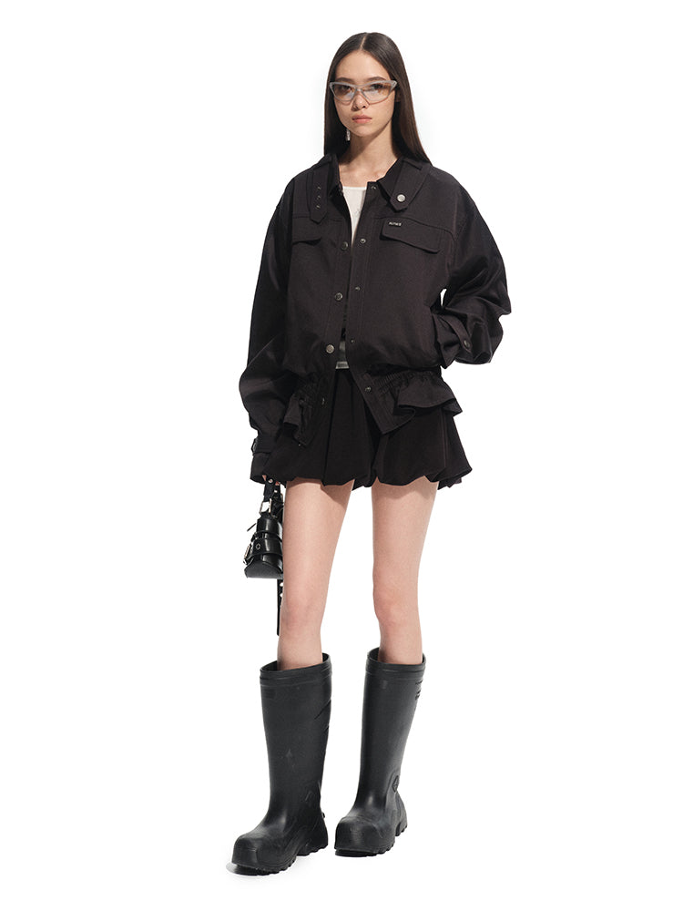 Fine Twill Wrinkle-Resistant Hem Pleated Silhouette Jacket - CHINASQUAD