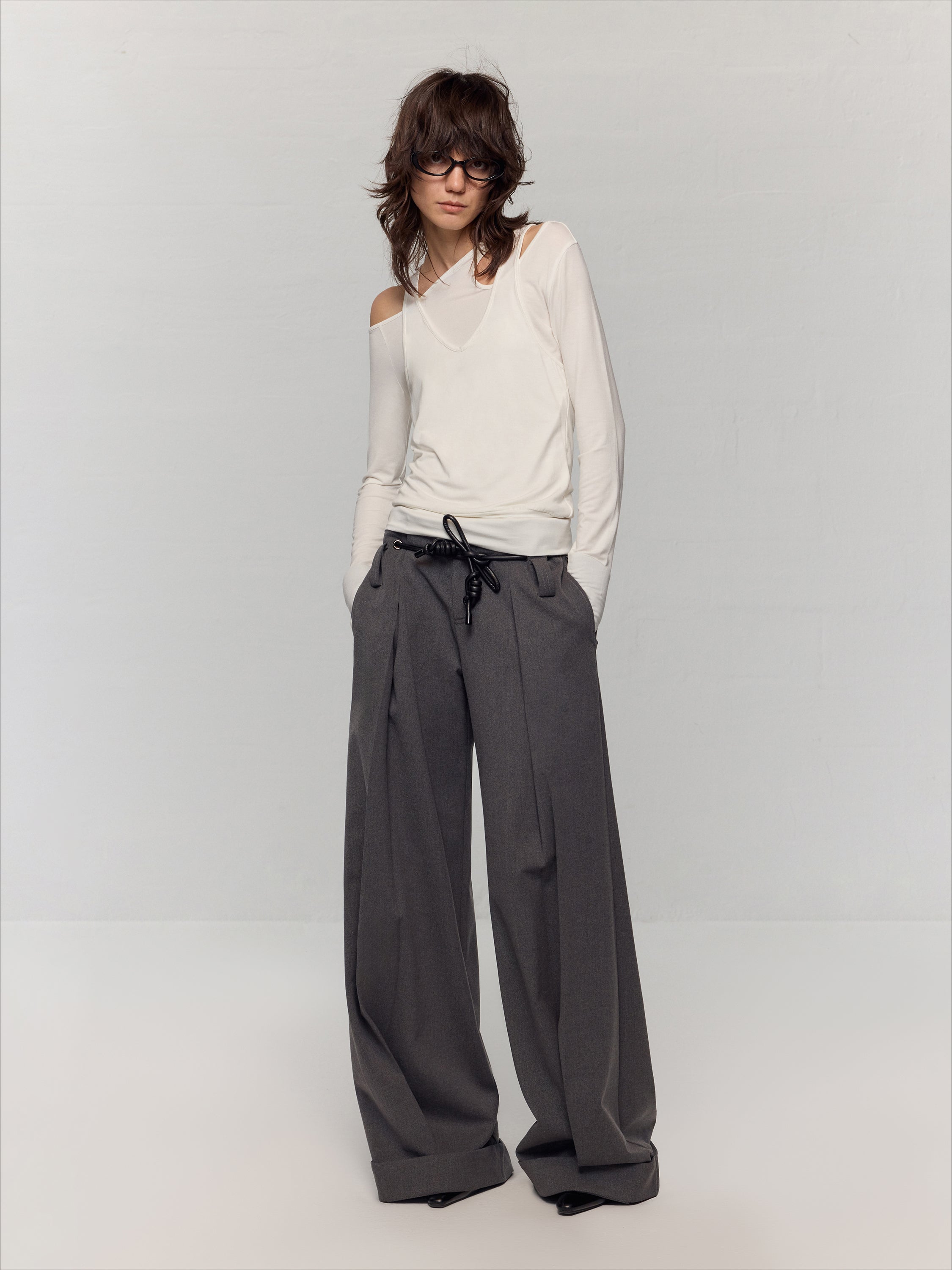 Wool Blend Wide-Leg Pants - CHINASQUAD