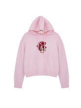 Blue & Pink Floral Embroidery Hooded Knit Sweatshirt - CHINASQUAD