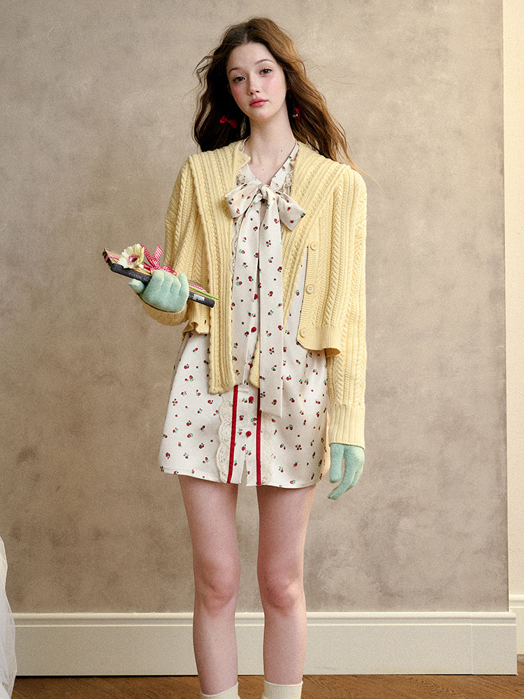 Berry Lace Print Shirt Dress - CHINASQUAD