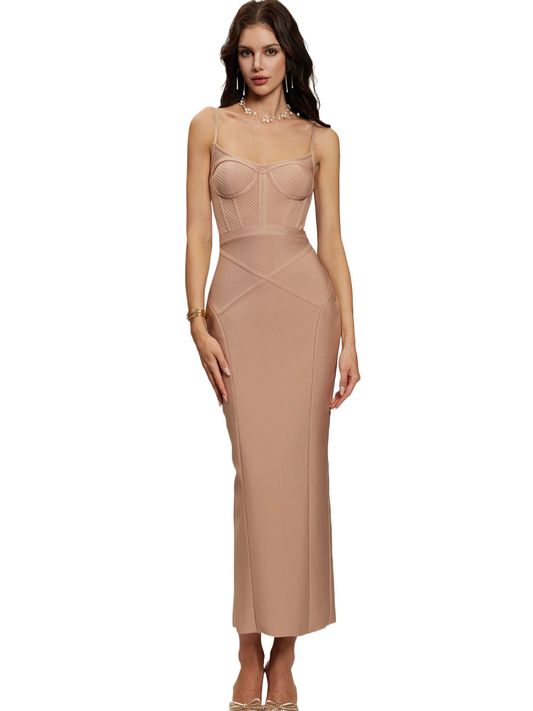 Nude Slim-Fit Panel Dress