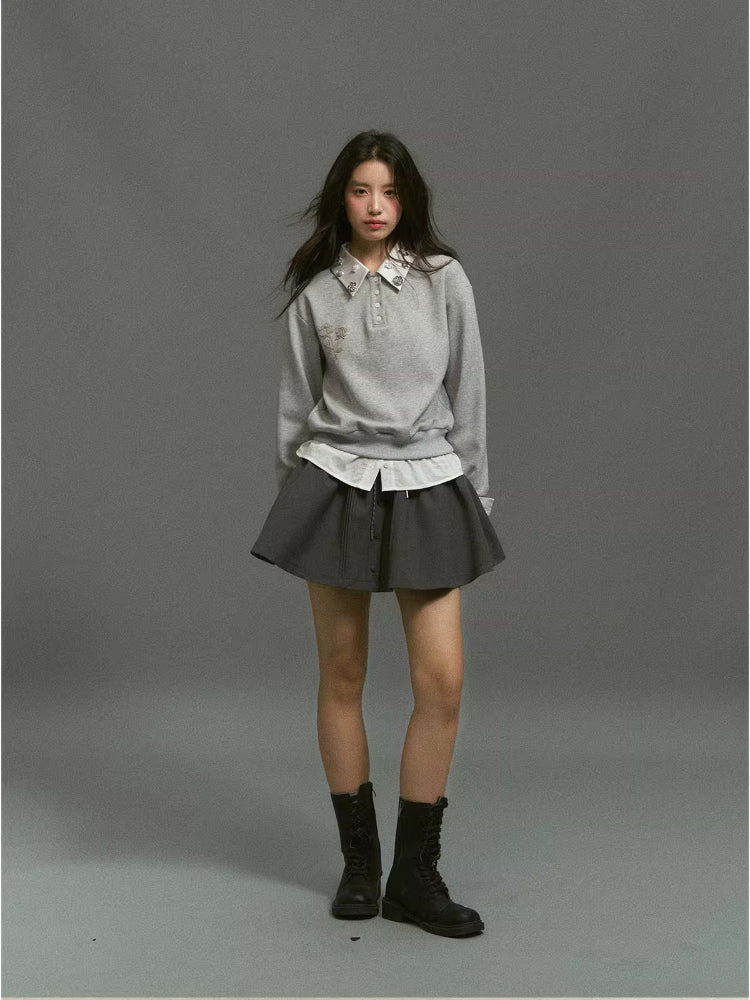 Rhinestone Rose Fake Two-Piece Sweatshirt - CHINASQUAD