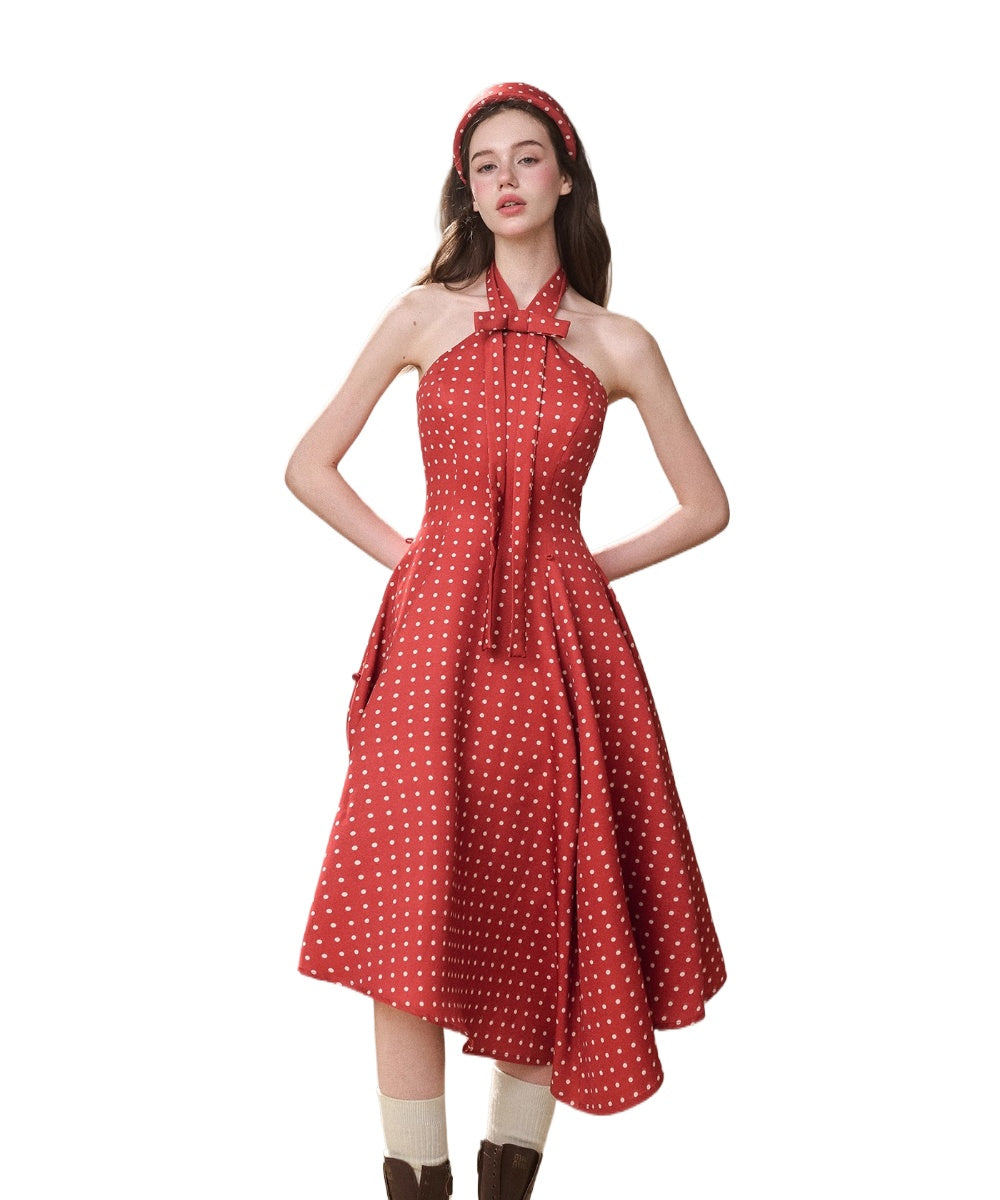 Berry Bordeaux Red Halter Dress - CHINASQUAD