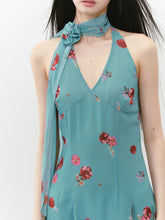 Blue Halter Printed Dress - CHINASQUAD