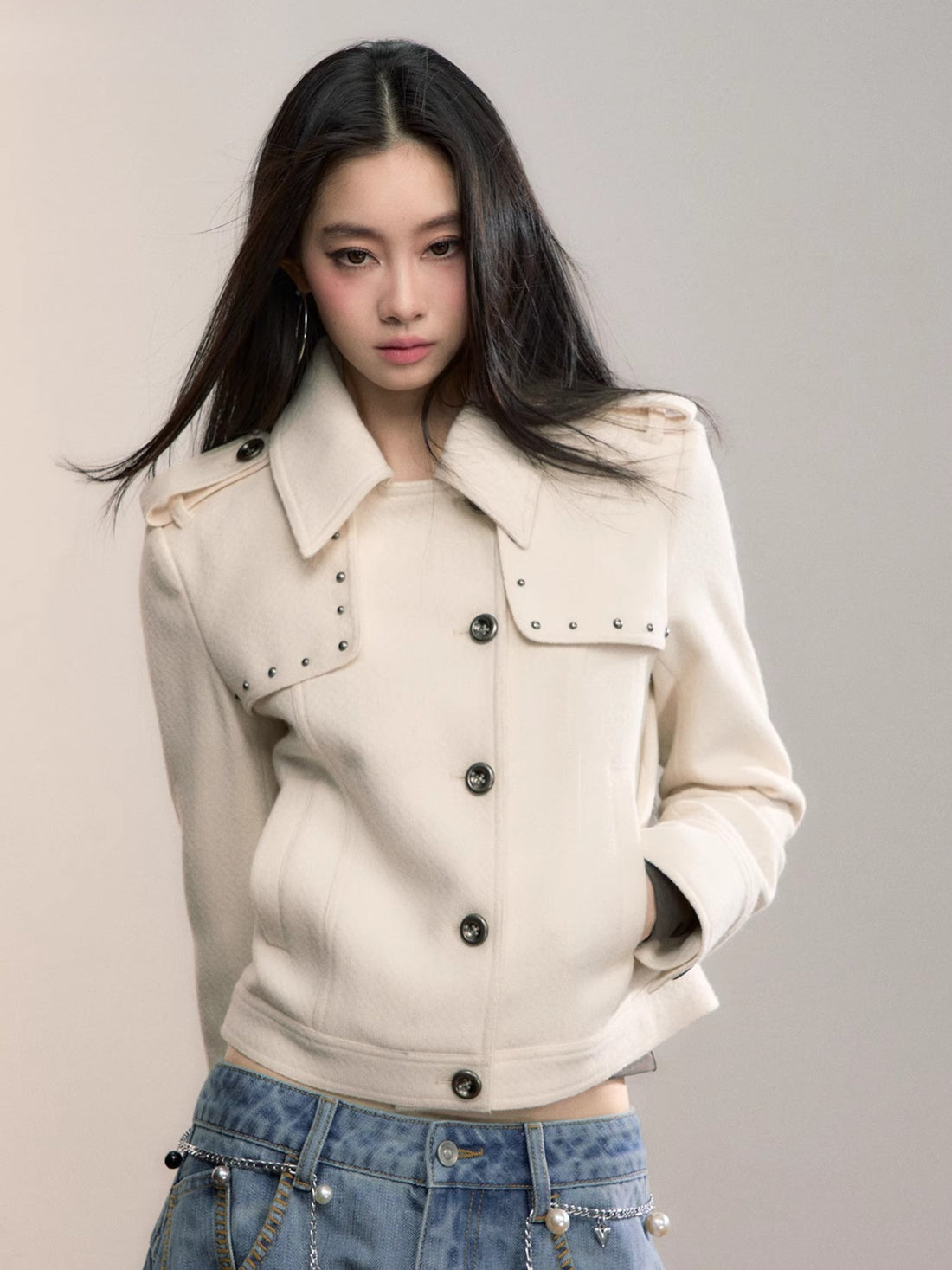 Studded Edge Cropped Fitted Jacket