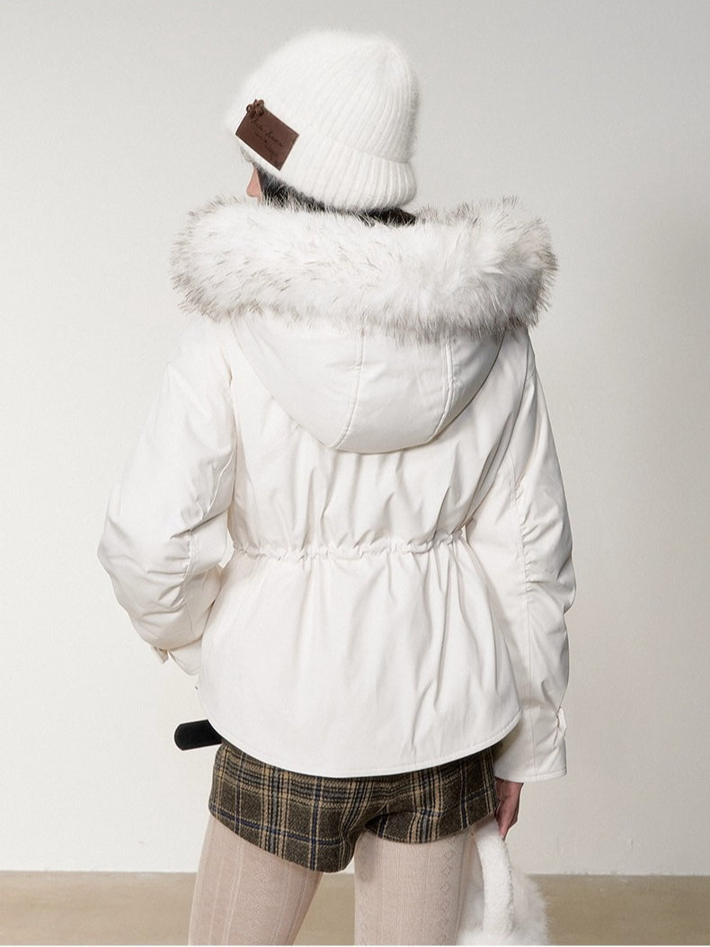 Faux Fur Collar Double-Breasted Down Parka Jacket - CHINASQUAD