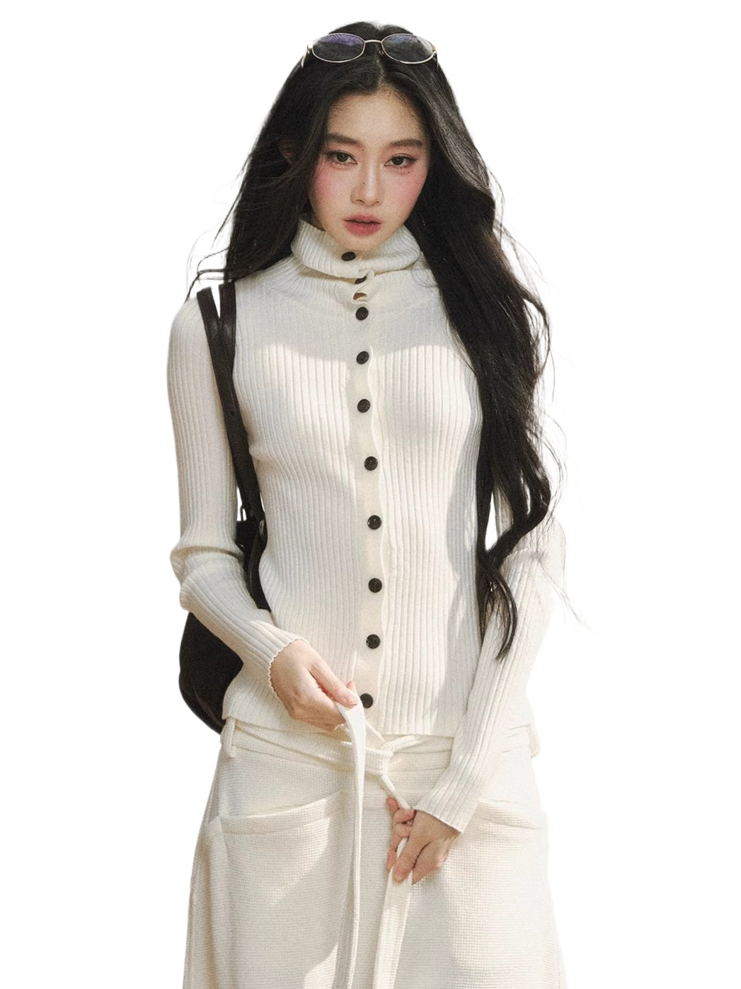 Vintage-Inspired White Buttoned Knit Cardigan