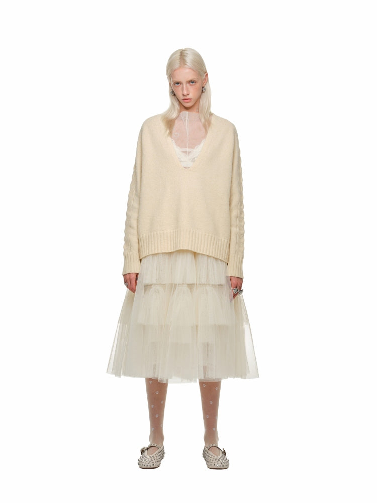 Suede V-neck Loose Sweater - CHINASQUAD