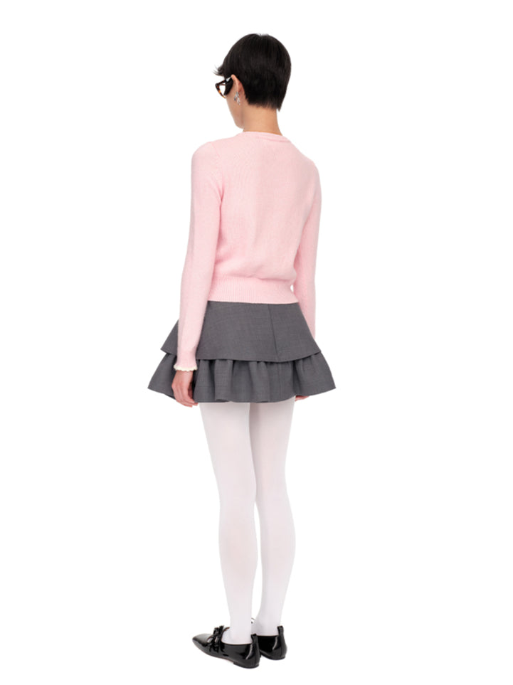 Blue & Pink Ruffled Cuff Knit Crewnecks