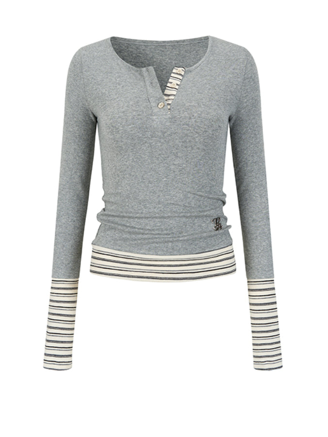 Stripe Patchwork Base Layer Long-Sleeve T-Shirt - CHINASQUAD