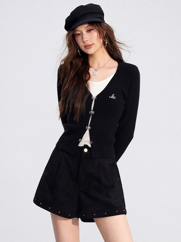 Studded Suede-Look High-Rise Shorts