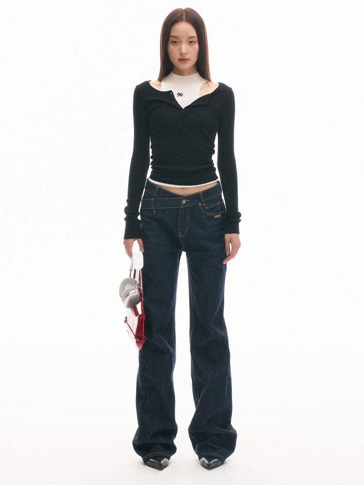 Relaxed-Fit High-Waisted V-Jeans - CHINASQUAD